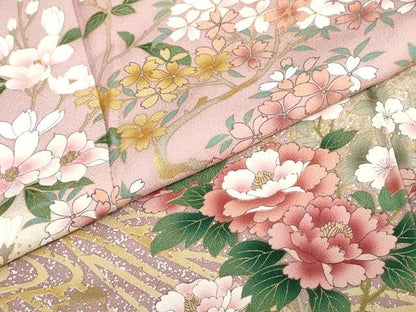 平和屋着物●訪問着　流水草花文　暈し染め　金彩　正絹　逸品　DABF1200ud