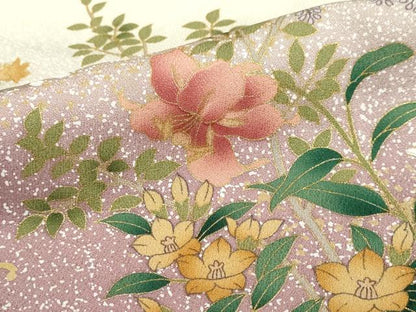 平和屋着物●訪問着　流水草花文　暈し染め　金彩　正絹　逸品　DABF1200ud