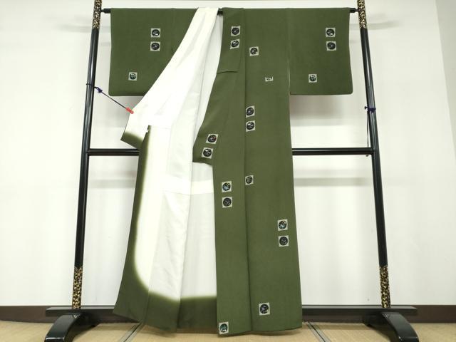 平和屋着物●上質な小紋　色紙草花文　鬼しぼ縮緬　正絹　逸品　DABF1203ud