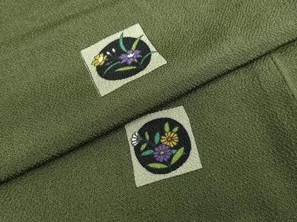 平和屋着物●上質な小紋　色紙草花文　鬼しぼ縮緬　正絹　逸品　DABF1203ud