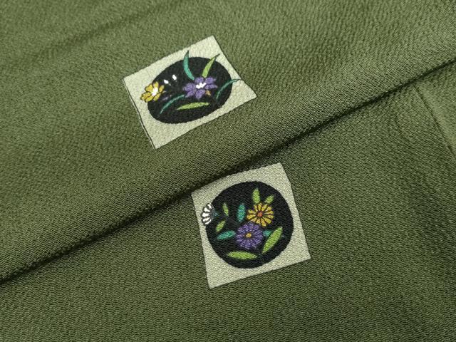 平和屋着物●上質な小紋　色紙草花文　鬼しぼ縮緬　正絹　逸品　DABF1203ud