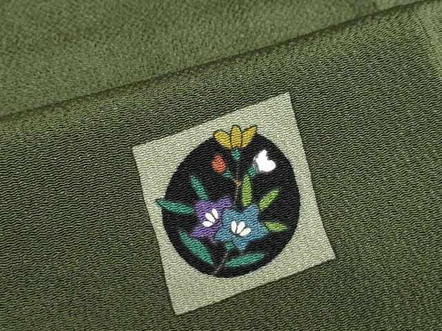 平和屋着物●上質な小紋　色紙草花文　鬼しぼ縮緬　正絹　逸品　DABF1203ud