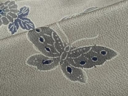 平和屋着物●訪問着　型染め　流水花鳥文　鬼しぼ縮緬　正絹　逸品　DABF1204ud