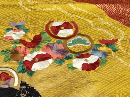 平和屋着物●豪華振袖　絞り　草花文　金彩　正絹　逸品　DABF1206ud