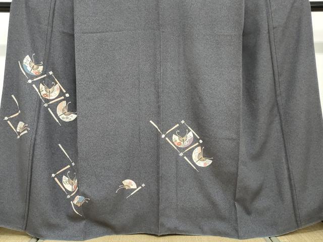 平和屋着物●訪問着　駒刺繍　扇面草花文　金彩　正絹　逸品　DABF1207ud
