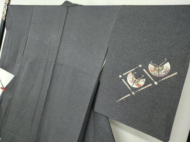 平和屋着物●訪問着　駒刺繍　扇面草花文　金彩　正絹　逸品　DABF1207ud