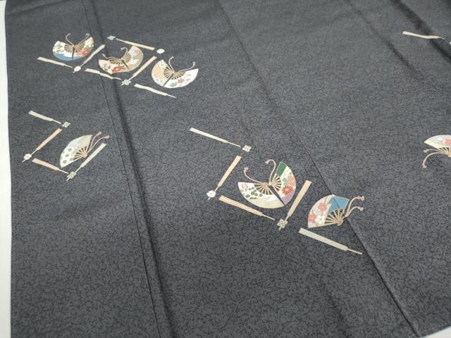 平和屋着物●訪問着　駒刺繍　扇面草花文　金彩　正絹　逸品　DABF1207ud