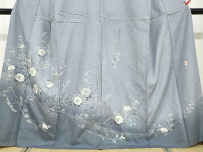 平和屋着物●訪問着　作家物　紬地　草花文　暈し染め　正絹　逸品　DABF1208ud