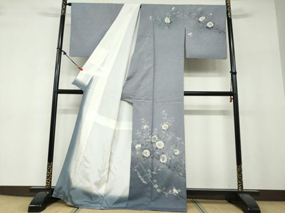 平和屋着物●訪問着　作家物　紬地　草花文　暈し染め　正絹　逸品　DABF1208ud