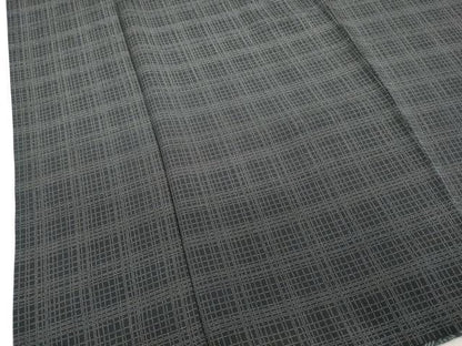 平和屋着物●男性　伝統工芸師　服部光擴　小紋　格子　黒地　裏地：東京染伝統工芸士　金田昇　キングサイズ　正絹　逸品　DABF1209ud