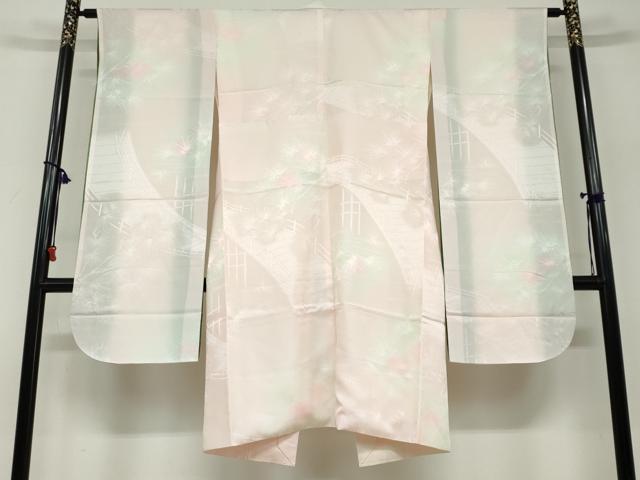 平和屋着物●振袖用長襦袢　袷　渡橋松葉地紋　暈し染め　半衿刺繍　正絹　逸品　DABF1211ud