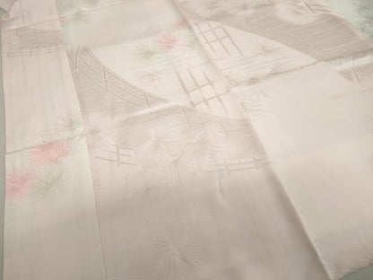 平和屋着物●振袖用長襦袢　袷　渡橋松葉地紋　暈し染め　半衿刺繍　正絹　逸品　DABF1211ud