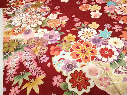 平和屋着物●豪華振袖　刺繍　手毬草花文　金彩　正絹　逸品　DABF1217ud