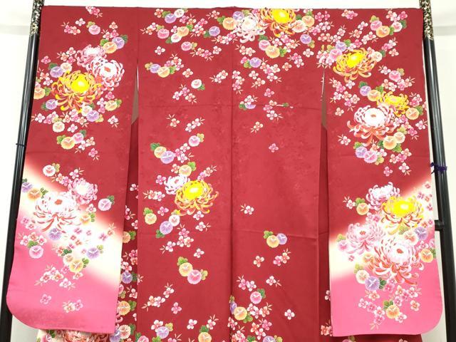 平和屋着物●豪華振袖　草花文　暈し染め　金彩　正絹　逸品　DABF1218ud