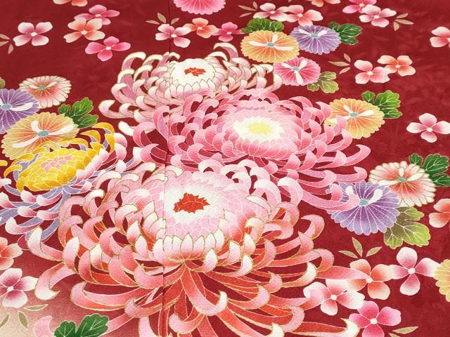 平和屋着物●豪華振袖　草花文　暈し染め　金彩　正絹　逸品　DABF1218ud