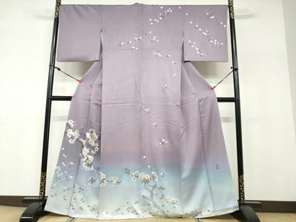 平和屋着物●訪問着　枝花文　暈し染め　金銀彩　さが美扱い　正絹　逸品　DABF1220ud