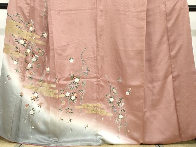平和屋着物●訪問着　エ霞枝垂れ桜文　暈し染め　金彩　やまと誂製　正絹　逸品　DABF1223ud