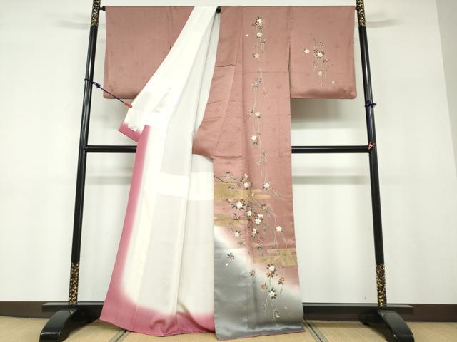平和屋着物●訪問着　エ霞枝垂れ桜文　暈し染め　金彩　やまと誂製　正絹　逸品　DABF1223ud