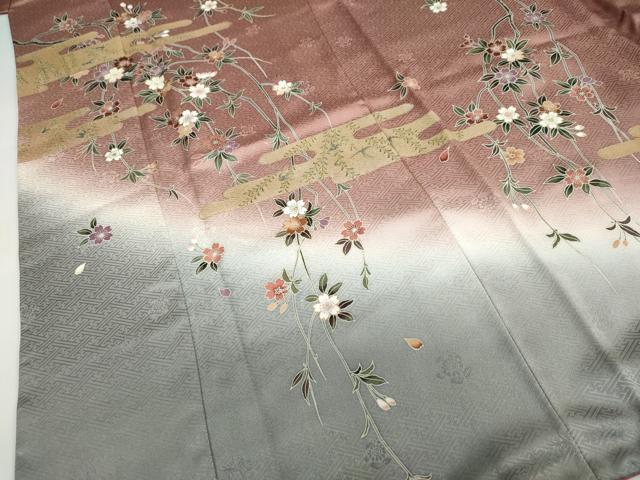平和屋着物●訪問着　エ霞枝垂れ桜文　暈し染め　金彩　やまと誂製　正絹　逸品　DABF1223ud