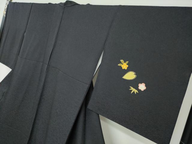 平和屋着物●訪問着　草花文　黒地　正絹　逸品　DABF1224ud
