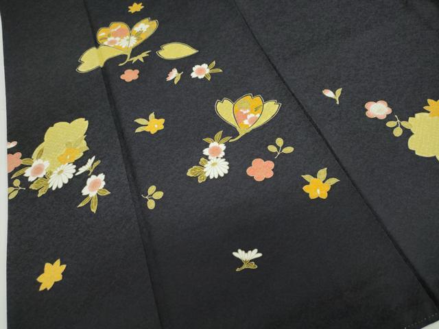 平和屋着物●訪問着　草花文　黒地　正絹　逸品　DABF1224ud