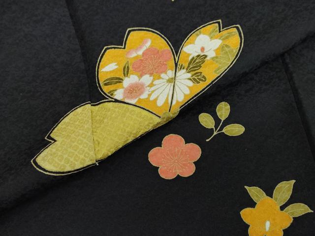 平和屋着物●訪問着　草花文　黒地　正絹　逸品　DABF1224ud