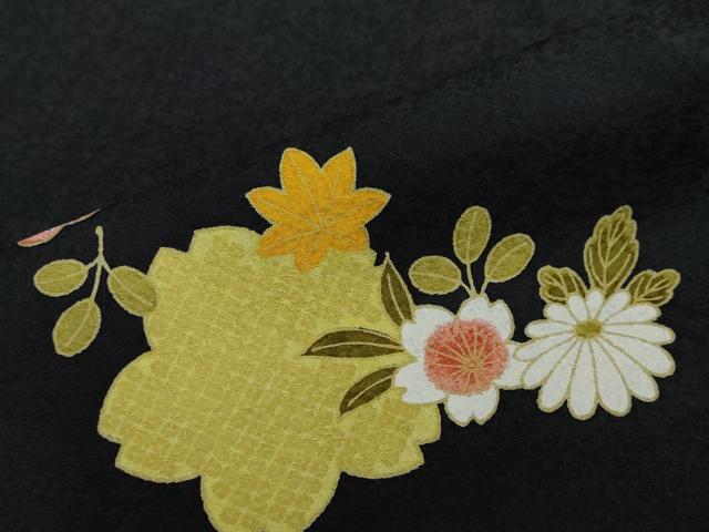 平和屋着物●訪問着　草花文　黒地　正絹　逸品　DABF1224ud