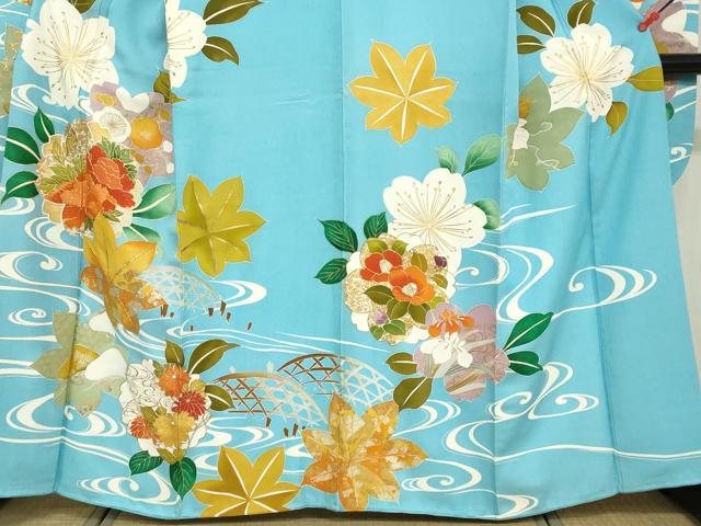 平和屋着物●豪華振袖　駒刺繍　流水草花籬文　正絹　逸品　DABF1226ud