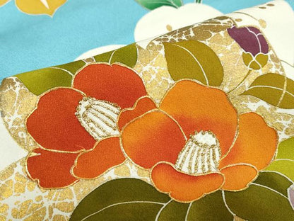 平和屋着物●豪華振袖　駒刺繍　流水草花籬文　正絹　逸品　DABF1226ud