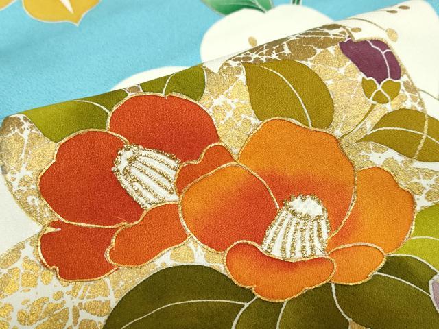 平和屋着物●豪華振袖　駒刺繍　流水草花籬文　正絹　逸品　DABF1226ud