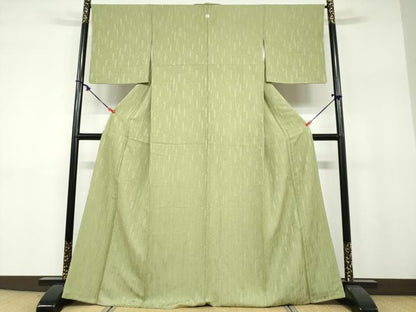 平和屋着物●上質な色無地　変わり格子地紋　青丹色　正絹　逸品　DABF1227ud