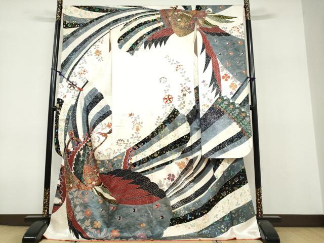平和屋着物●豪華振袖　孔雀草花文　金銀彩　正絹　逸品　DABF1229ud