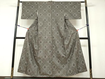 平和屋着物●本場大島紬　龍郷絣　花菱文　正絹　逸品　DABF1231ud