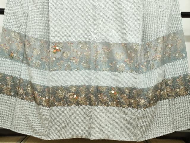 平和屋着物●訪問着　総絞り　刺繍　横段草花文　金彩　正絹　逸品　DABF1232ud