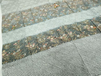 平和屋着物●訪問着　総絞り　刺繍　横段草花文　金彩　正絹　逸品　DABF1232ud
