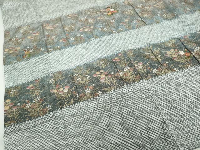 平和屋着物●訪問着　総絞り　刺繍　横段草花文　金彩　正絹　逸品　DABF1232ud