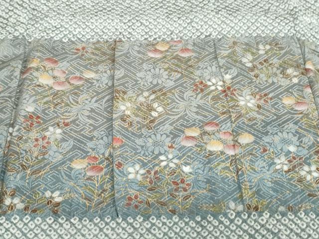 平和屋着物●訪問着　総絞り　刺繍　横段草花文　金彩　正絹　逸品　DABF1232ud