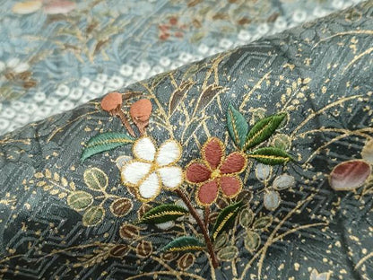 平和屋着物●訪問着　総絞り　刺繍　横段草花文　金彩　正絹　逸品　DABF1232ud