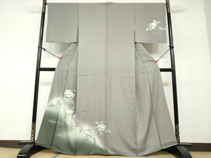 平和屋着物●訪問着　枝花文　暈し染め　金銀彩　正絹　逸品　DABF1233ud