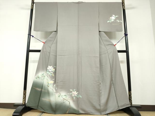 平和屋着物●訪問着　枝花文　暈し染め　金銀彩　正絹　逸品　DABF1233ud