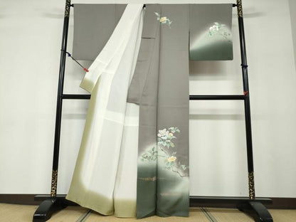 平和屋着物●訪問着　枝花文　暈し染め　金銀彩　正絹　逸品　DABF1233ud