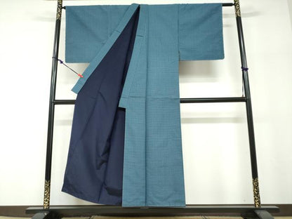 平和屋着物●男性　小紋　格子文　正絹　逸品　未使用　DABF1234ud