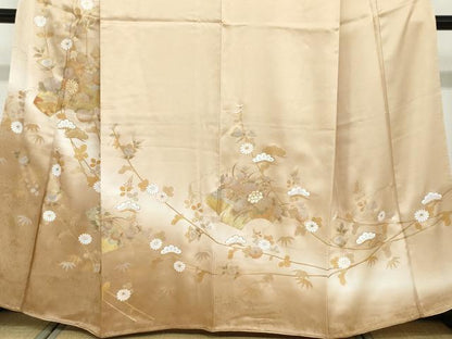 平和屋着物●訪問着　螺鈿　地紙重ね草花文　暈し染め　金銀彩　正絹　逸品　未使用　DABF1236ud