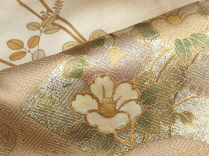平和屋着物●訪問着　螺鈿　地紙重ね草花文　暈し染め　金銀彩　正絹　逸品　未使用　DABF1236ud