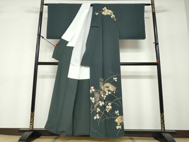 平和屋着物●訪問着　短冊花鳥文　金銀彩　正絹　逸品　未使用　DABF1237ud