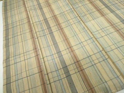 平和屋着物●上質な紬　変わり格子文　正絹　逸品　未使用　DABF1242ud
