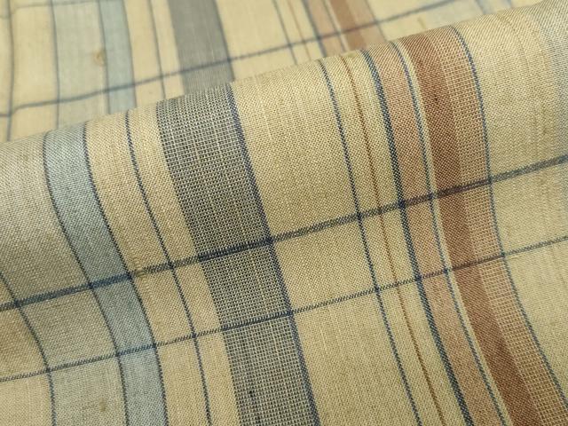 平和屋着物●上質な紬　変わり格子文　正絹　逸品　未使用　DABF1242ud