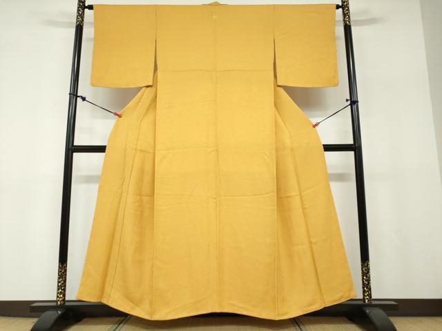 平和屋着物●上質な色無地　花鳥地紋　柑子色　正絹　逸品　DABF1244ud
