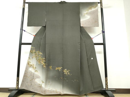 平和屋着物●漆工芸作家　金森一博　訪問着　笹竹文　暈し染め　金彩　正絹　逸品　DABF1247ud