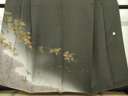 平和屋着物●漆工芸作家　金森一博　訪問着　笹竹文　暈し染め　金彩　正絹　逸品　DABF1247ud